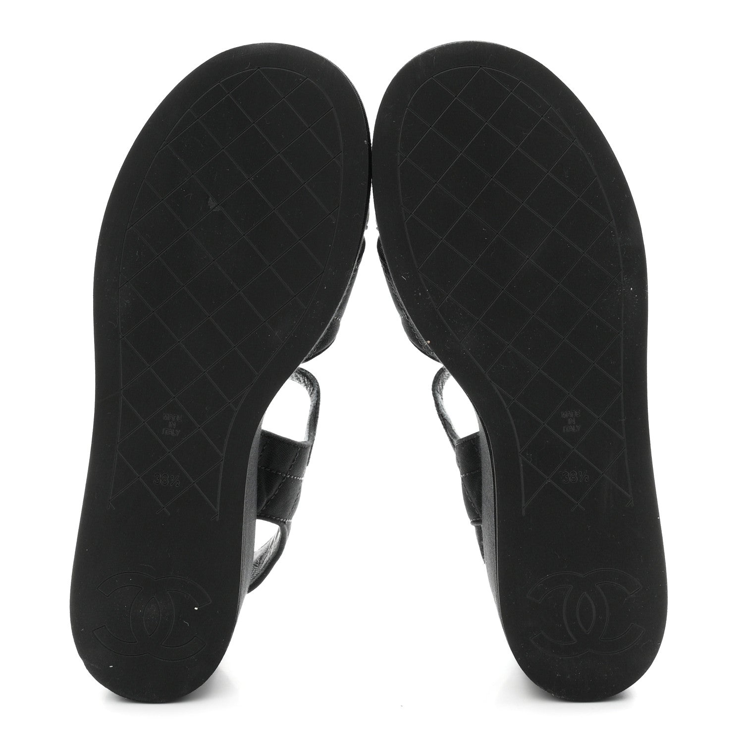 Grosgrain Quilted Crystal CC Platform Sandals 38.5 Black