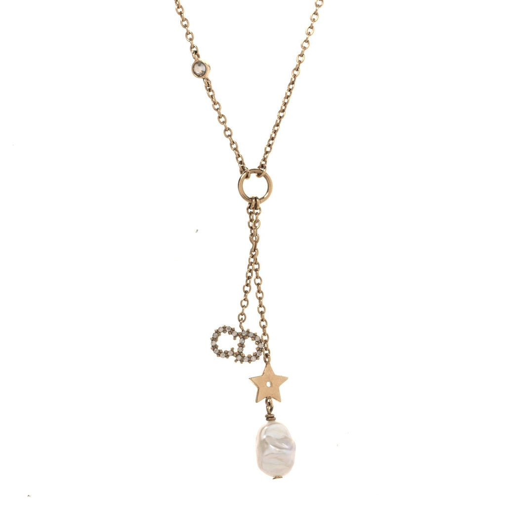 Crystal Pearl CD Shiny-D Tribal Long Necklace Gold