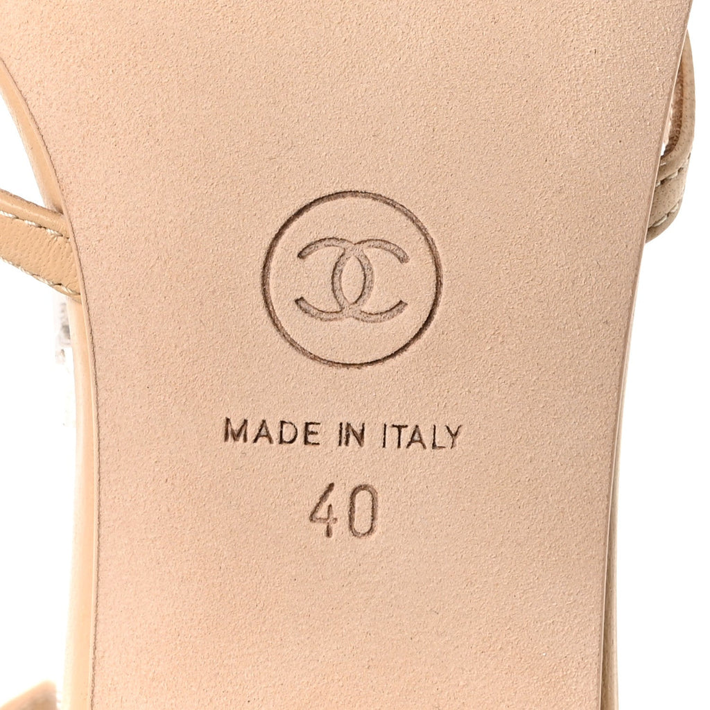 Lambskin Crystal CC Sandals 40 Beige