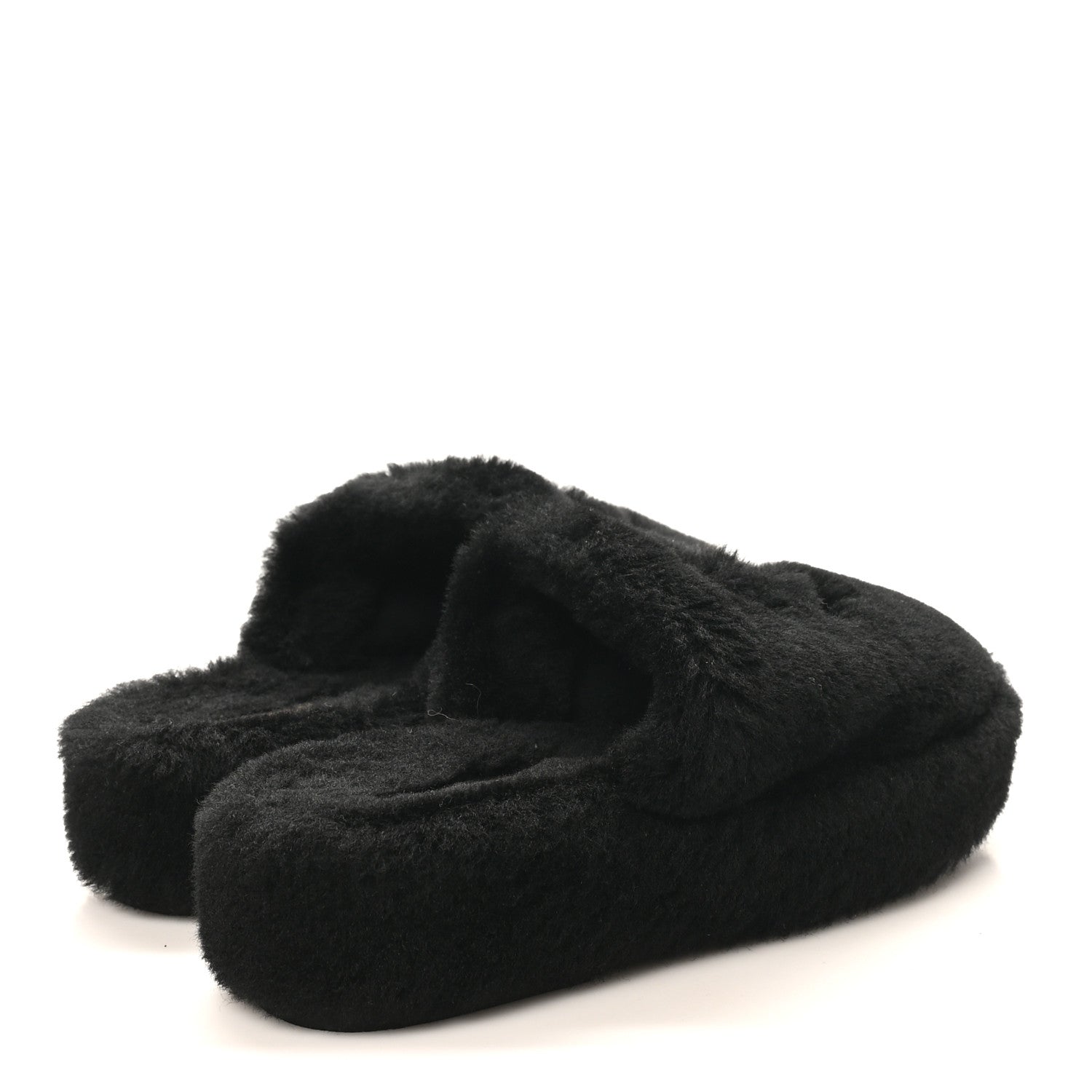 Shearling CC Flat Mules 36 Black