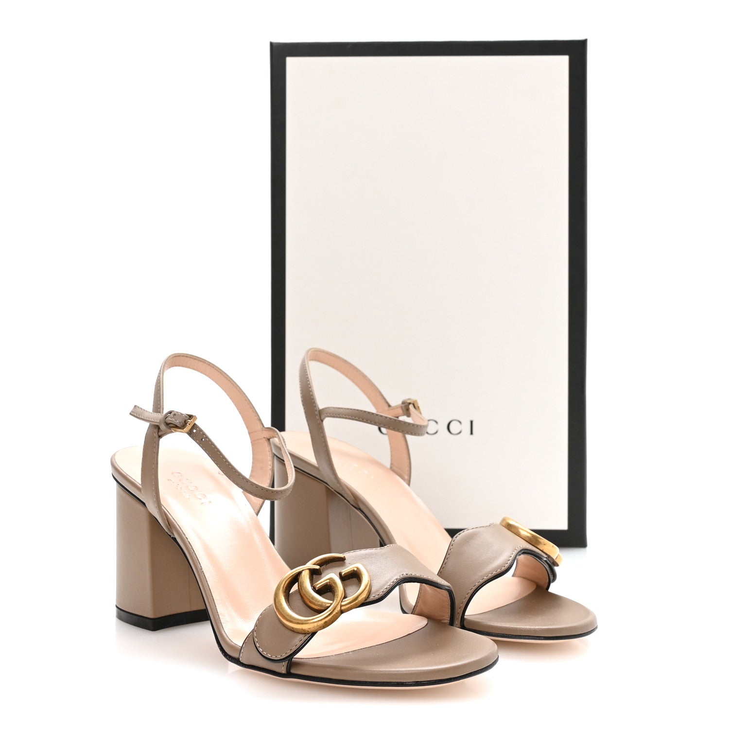 Lifford Calfskin GG Marmont Ankle Wrap 75mm Sandals 35.5 Mud