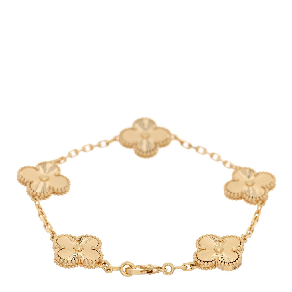 18K Yellow Gold 5 Motifs Guilloche Vintage Alhambra Bracelet