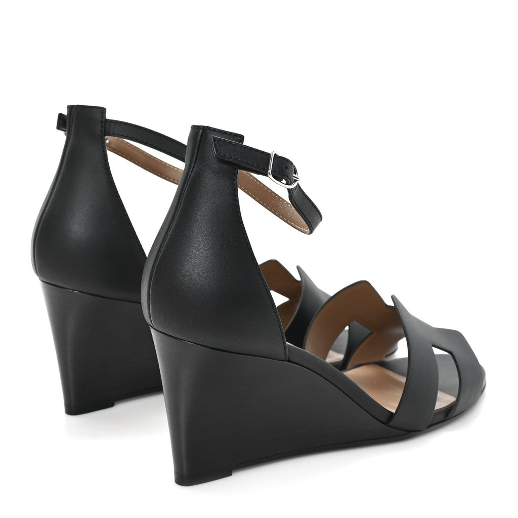 Calfskin Legend Wedge Sandals 38.5 Black