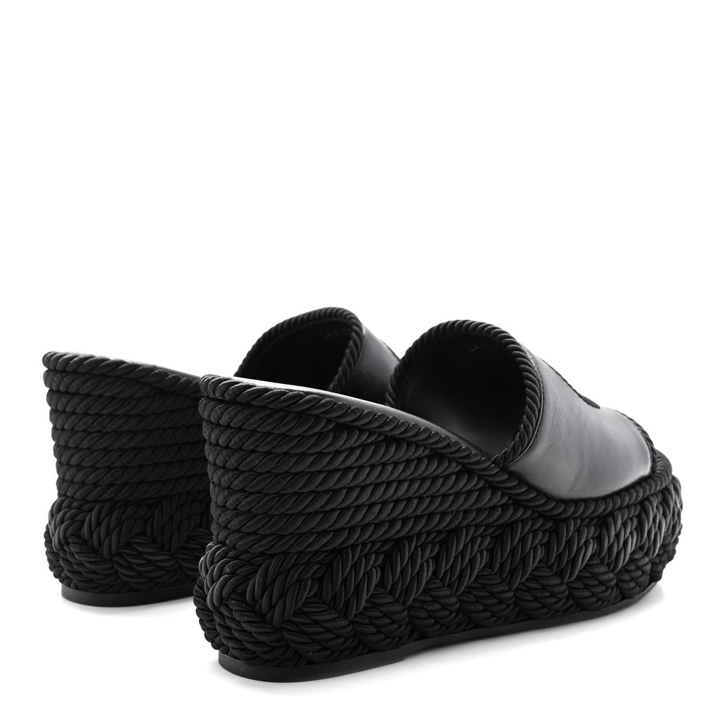 Calfskin Silk Torchon Vlogo Platform Espadrille 100 Wedge Sandals 39 Black