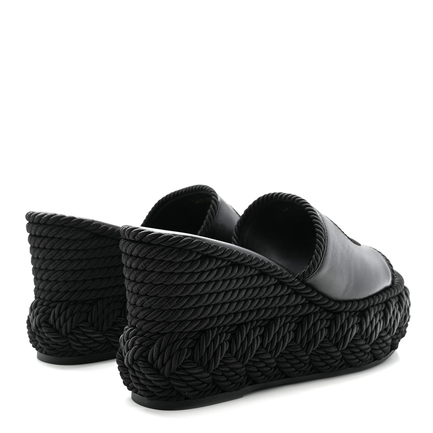 Calfskin Silk Torchon Vlogo Platform Espadrille 100 Wedge Sandals 39 Black