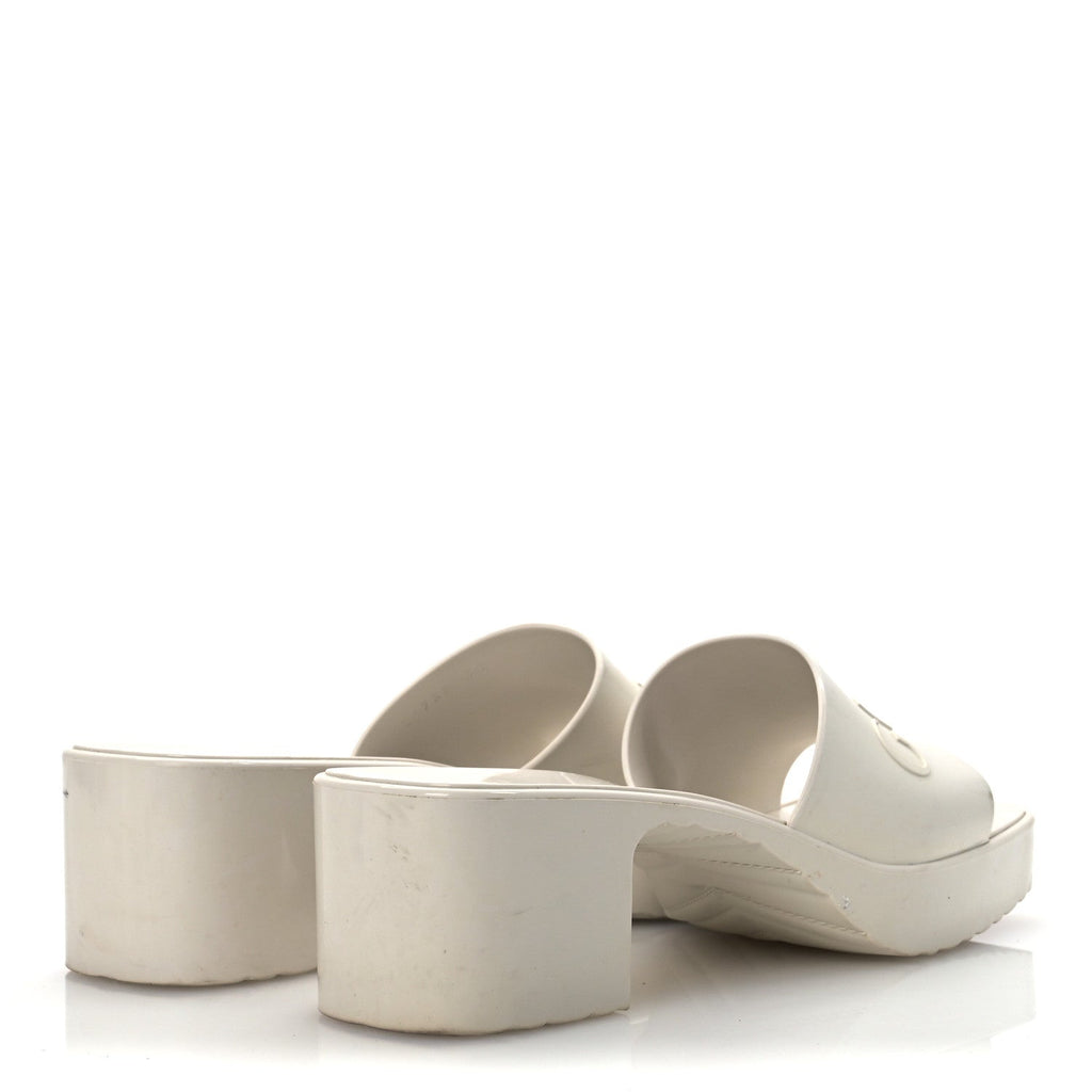 Rubber Gucci Logo Womens Platform 20/60mm Slide Sandals 38 Mystic White