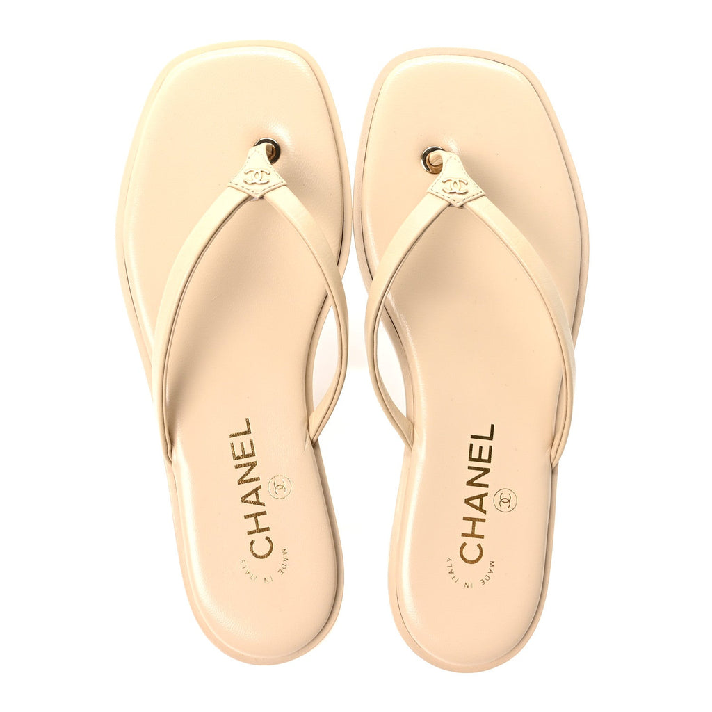 Goatskin CC Times Square Thong Sandals 38 Beige