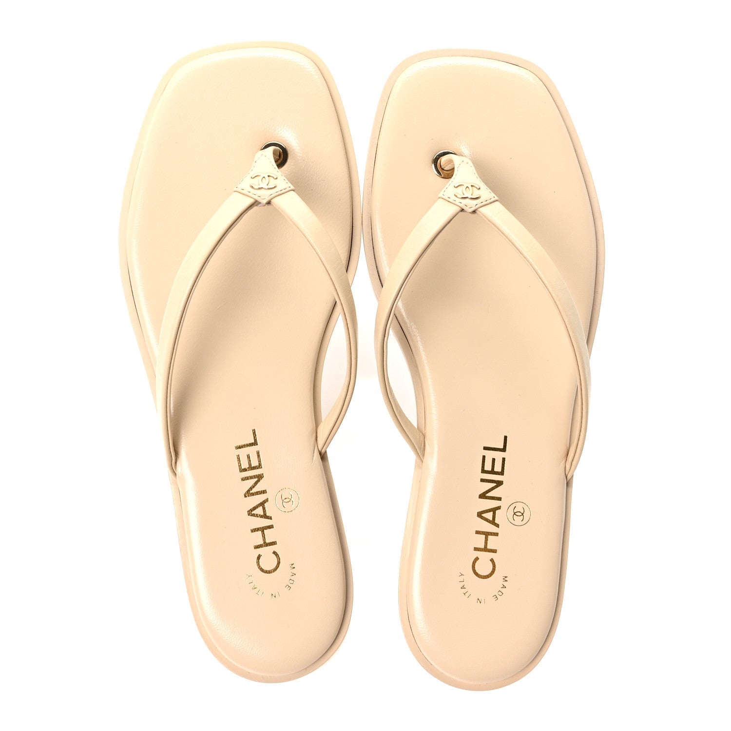 Goatskin CC Times Square Thong Sandals 38 Beige