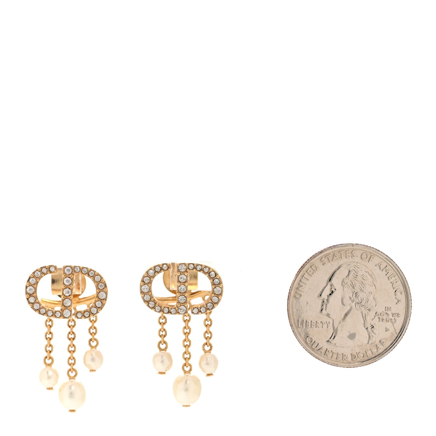 Pearl Crystal Petit CD Drop Earrings Gold