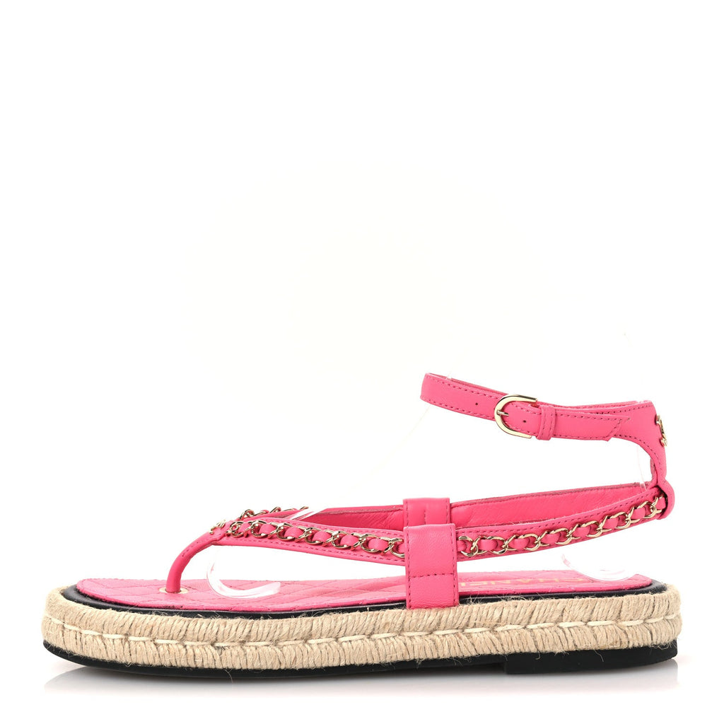 Lambskin Chain CC Thong Espadrille Sandals 39 Pink