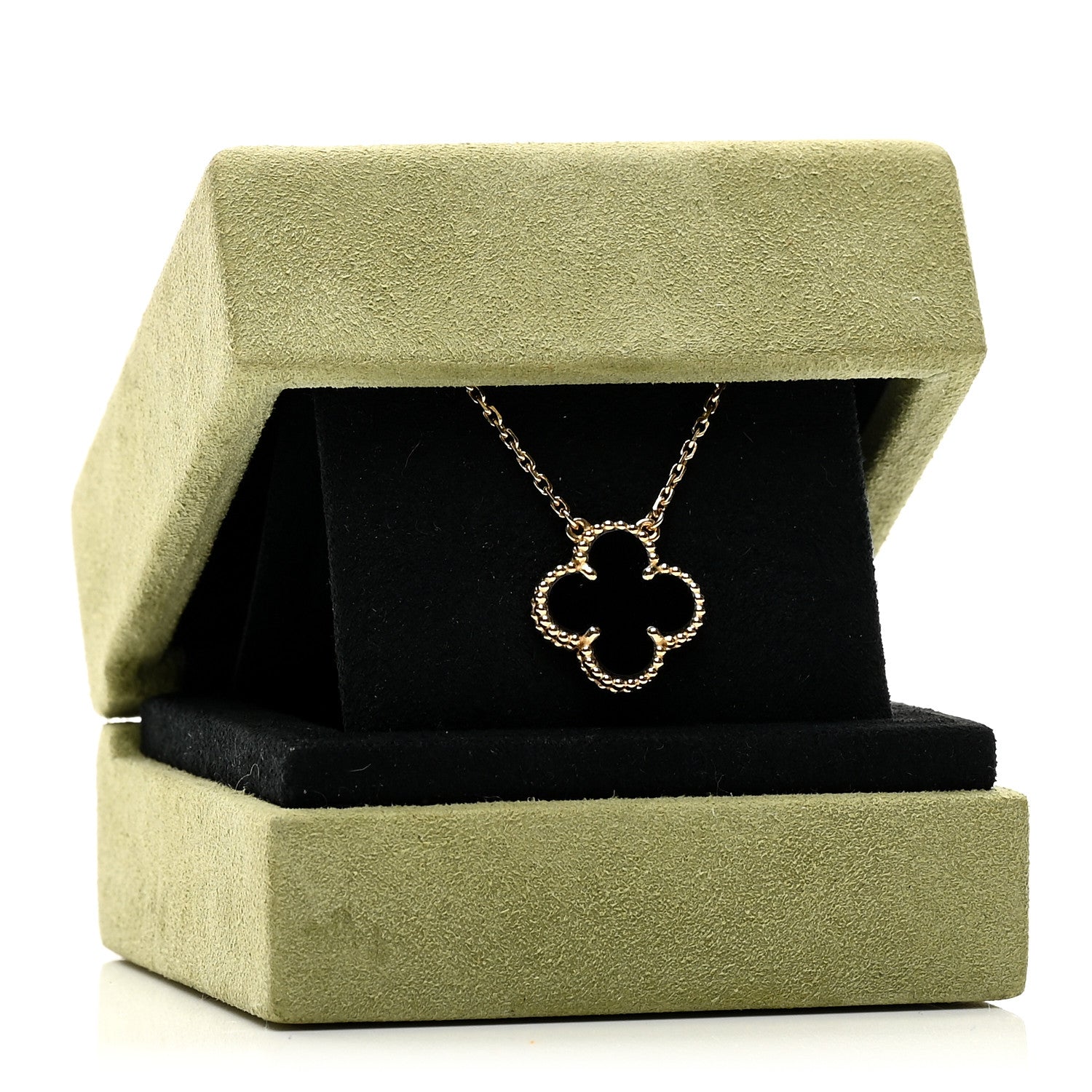 18K Yellow Gold Black Onyx Vintage Alhambra Pendant Necklace