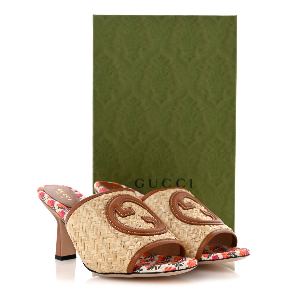 Raffia Malaga Kid Interlocking G Mabel Sandals 39 Natural