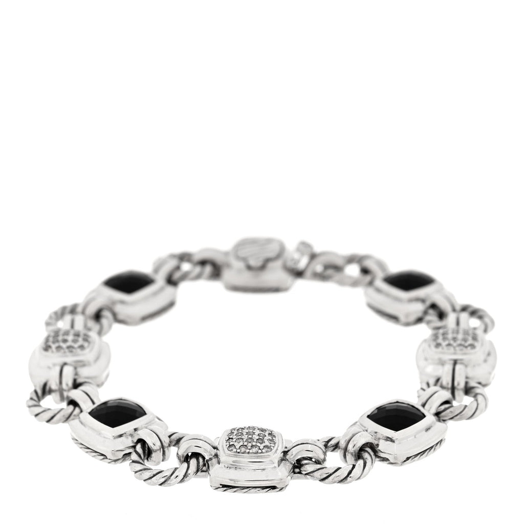 Sterling Silver Diamond Black Onyx Renaissance Link Bracelet