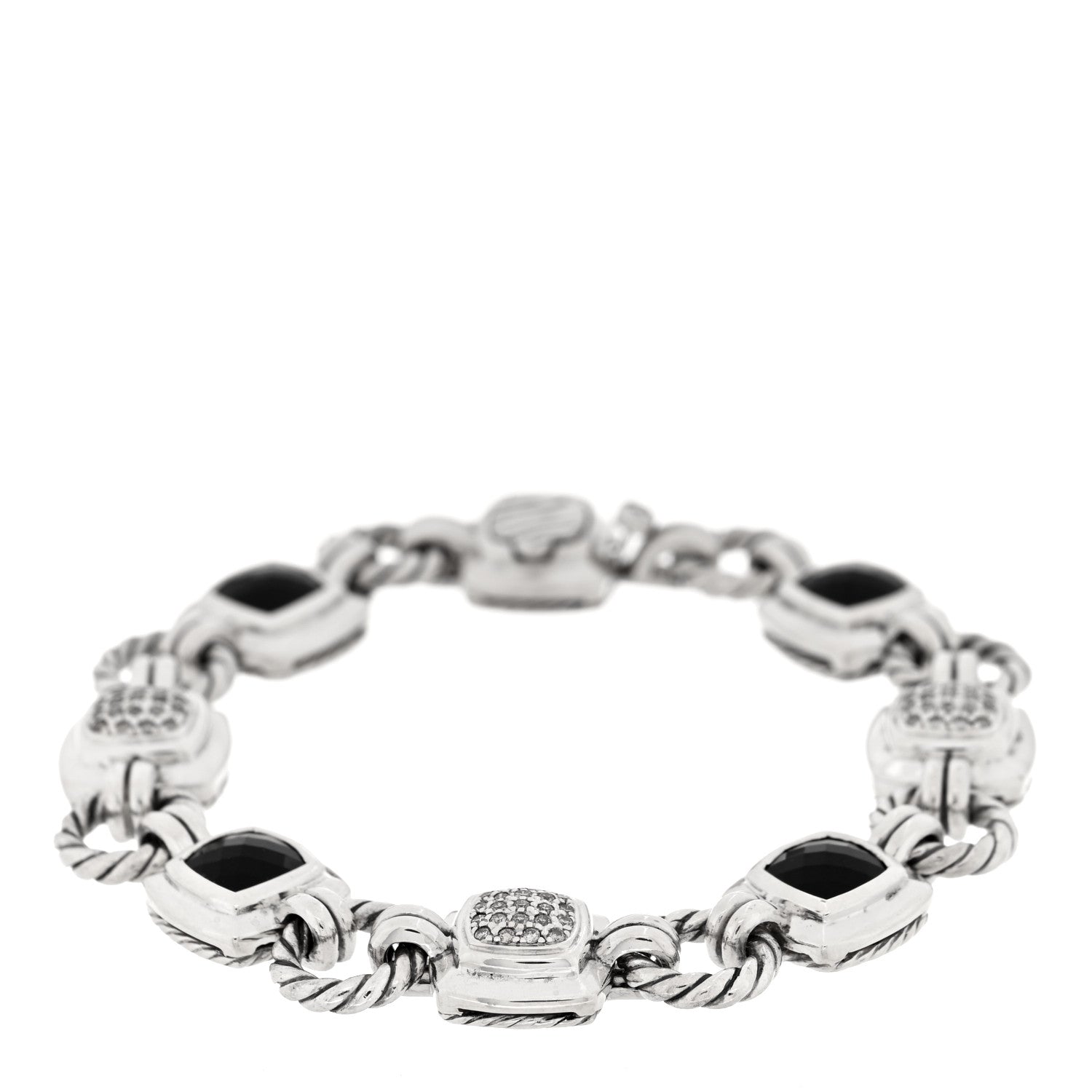 Sterling Silver Diamond Black Onyx Renaissance Link Bracelet