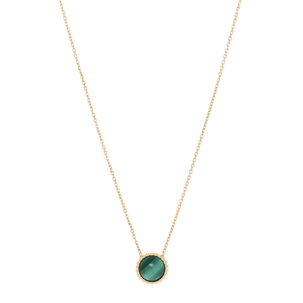 18K Yellow Gold Malachite Perlee Couleurs Pendant Necklace