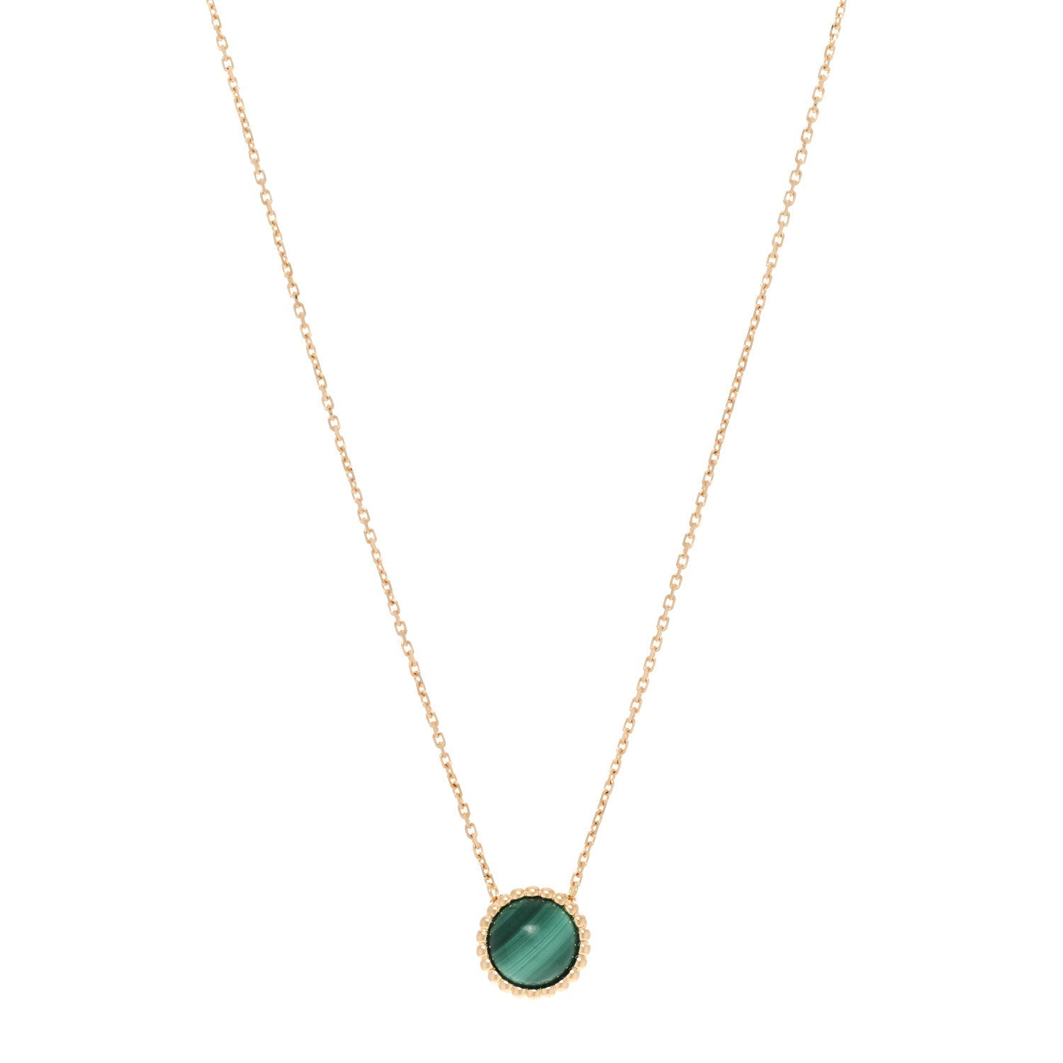 18K Yellow Gold Malachite Perlee Couleurs Pendant Necklace