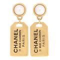 Pearl CC Tags Drop Earrings Gold