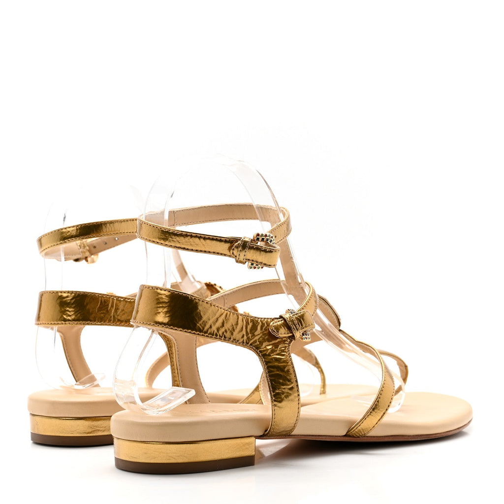 Laminated Lambskin Enamel CC Thong Sandals 38.5 Golden