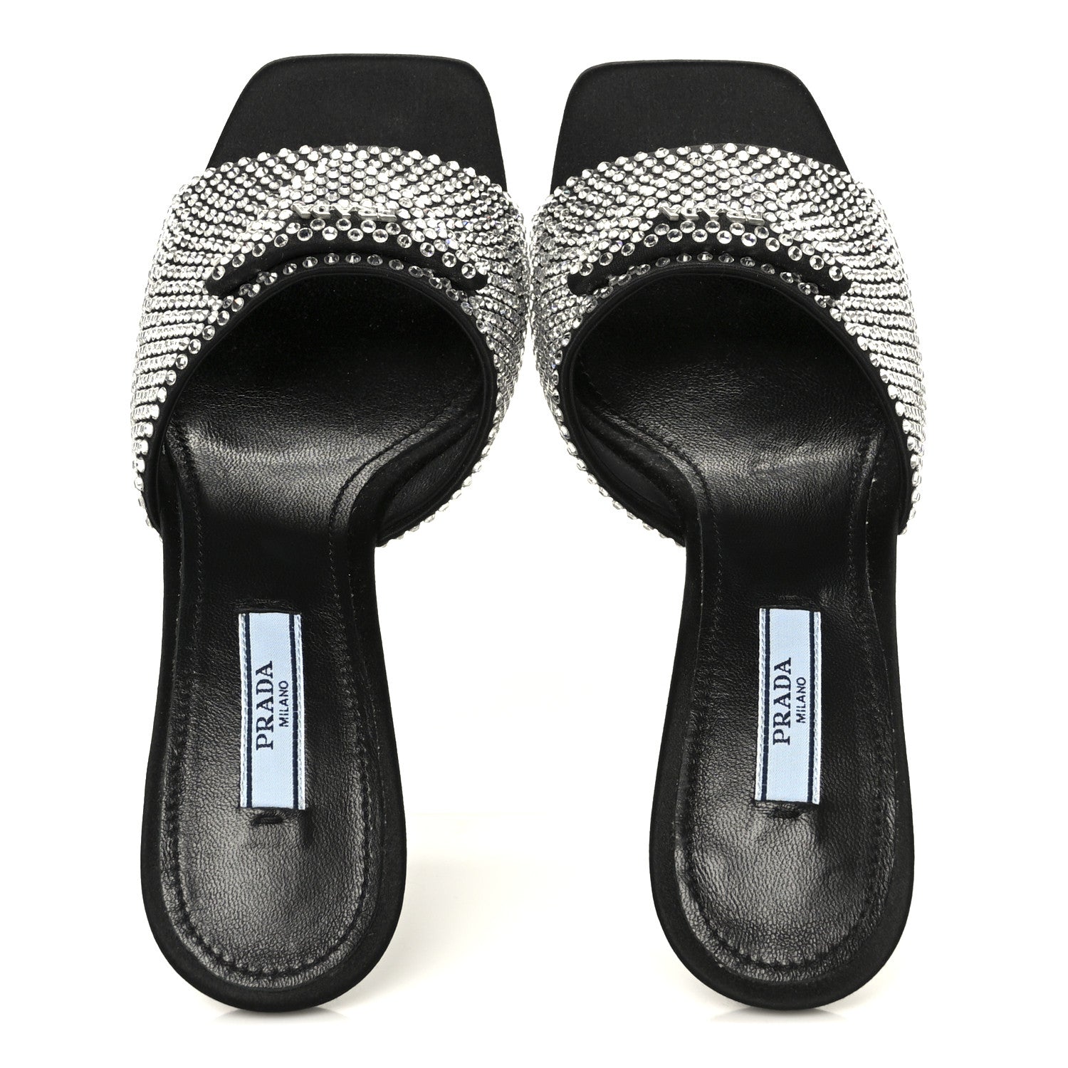 Satin Crystal Logo 65mm Slide Sandals 36 Cristal
