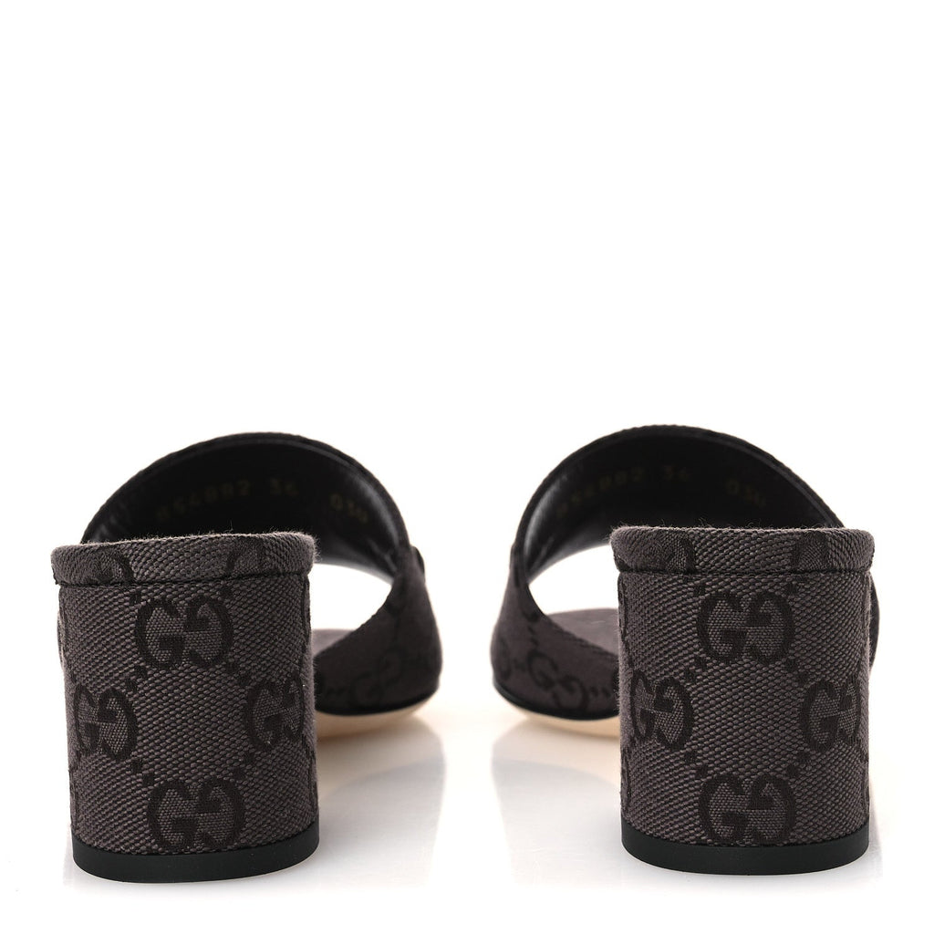 GG Monogram Horsebit Slide Sandals 36 Dark Brown