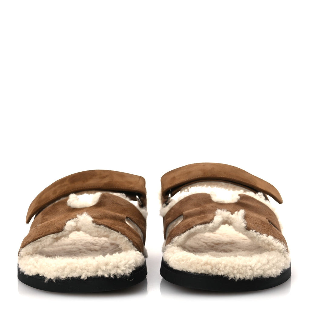 Suede Goatskin Woolskin Mens Chypre Sandals 42 Brun Fume Ecru