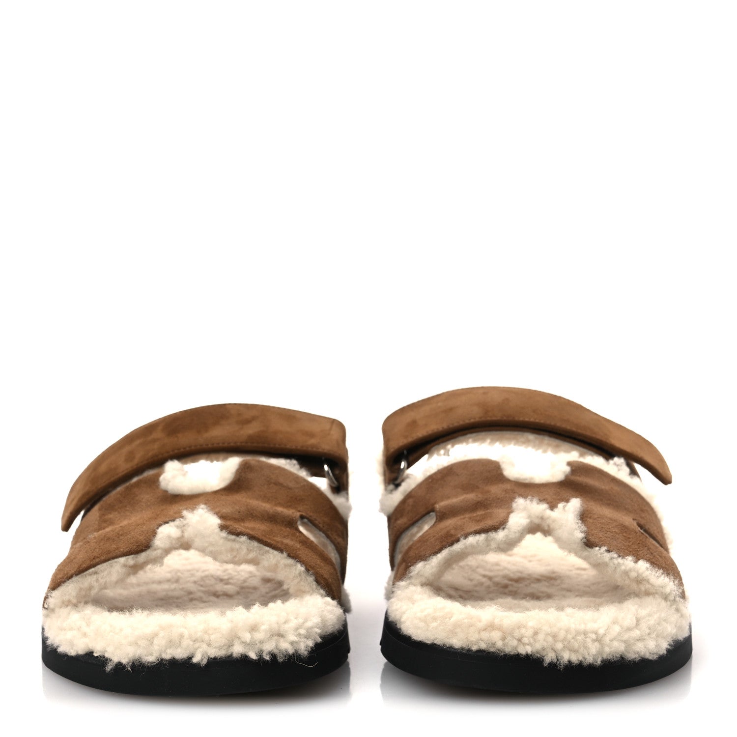 Suede Goatskin Woolskin Mens Chypre Sandals 42 Brun Fume Ecru