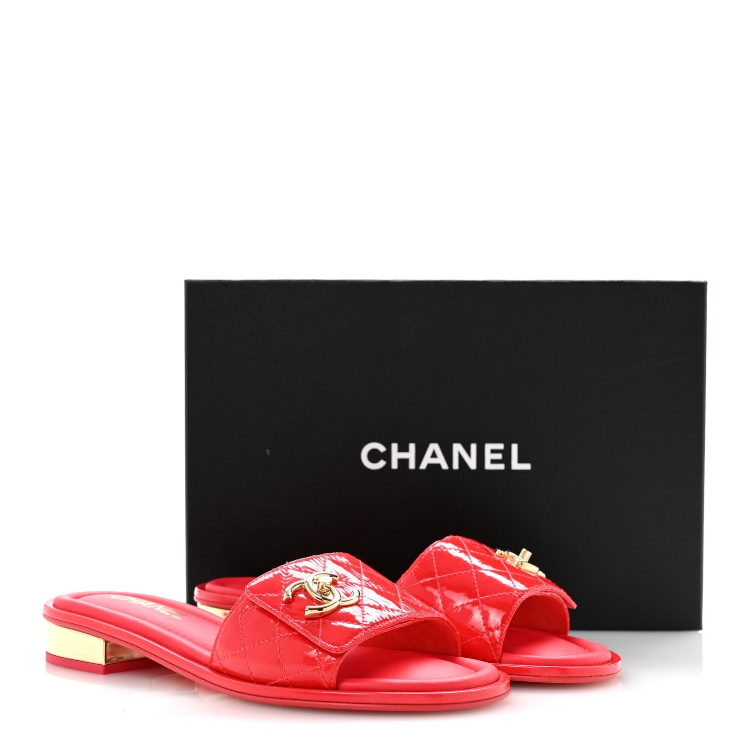 Patent Goatskin Quilted CC Sandals 38 Dark Pink