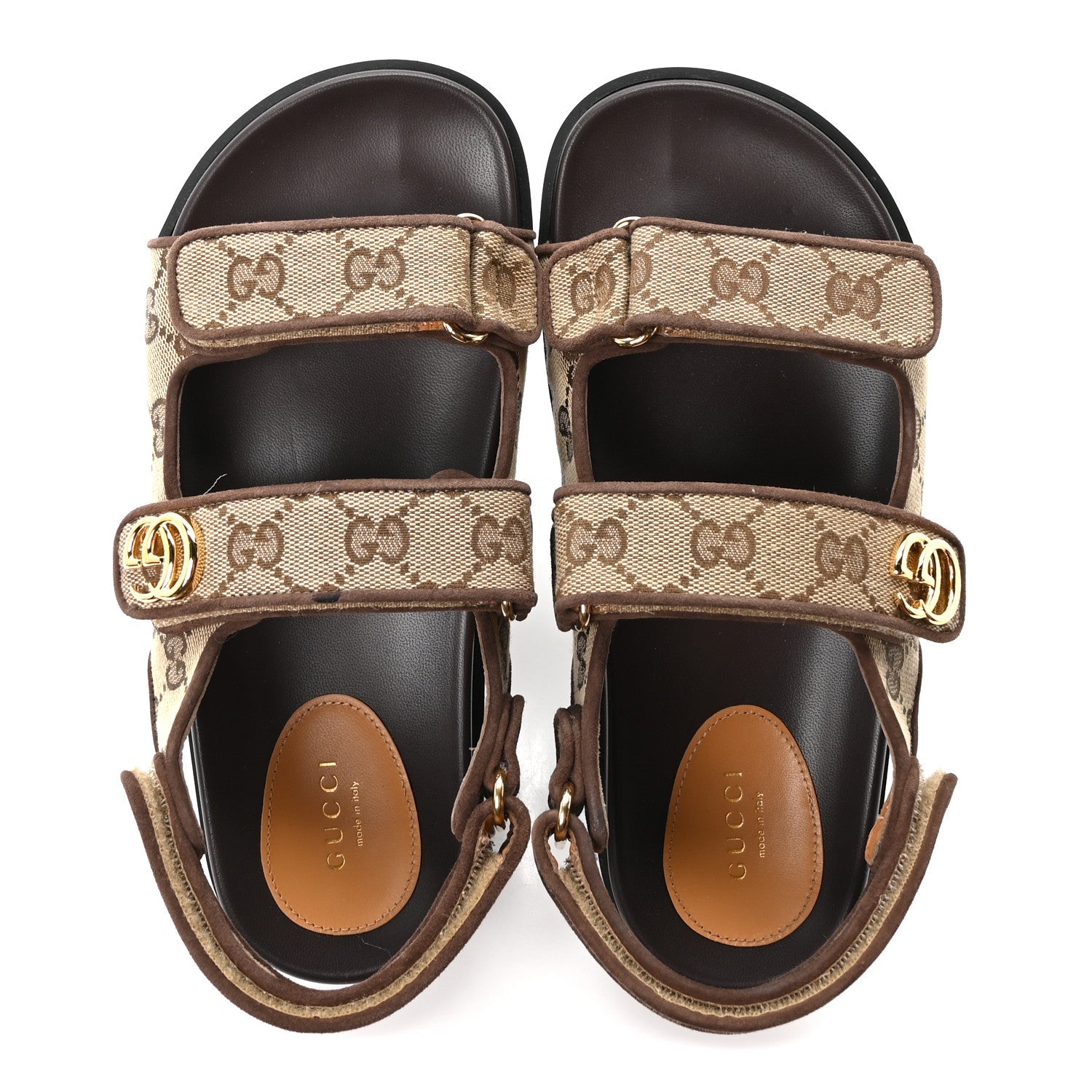 Monogram Kid Scamosciato Double G Womens Dad Sandals 37.5 Beige Ebony New Acero
