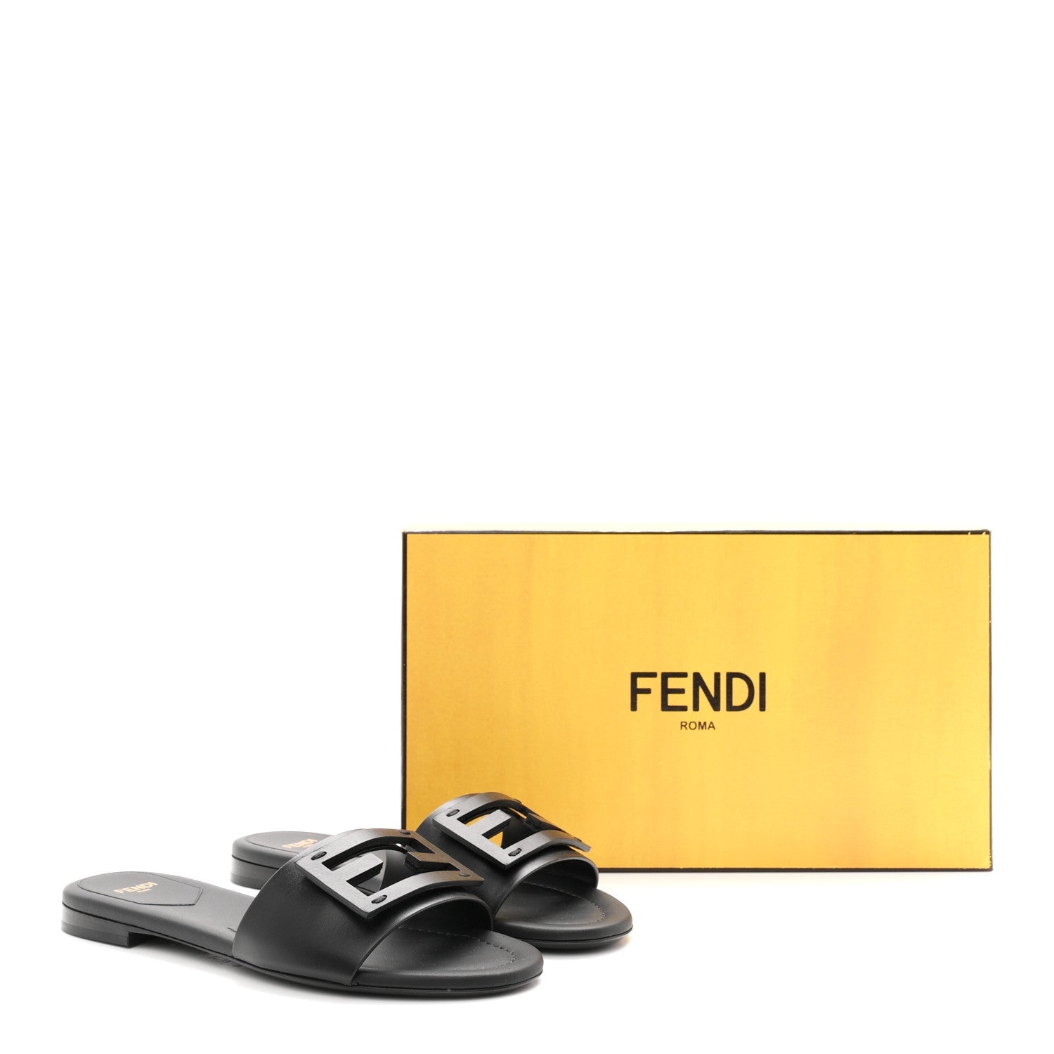 Vitello Cuoio Baguette Flat Slide Sandals 37 Black