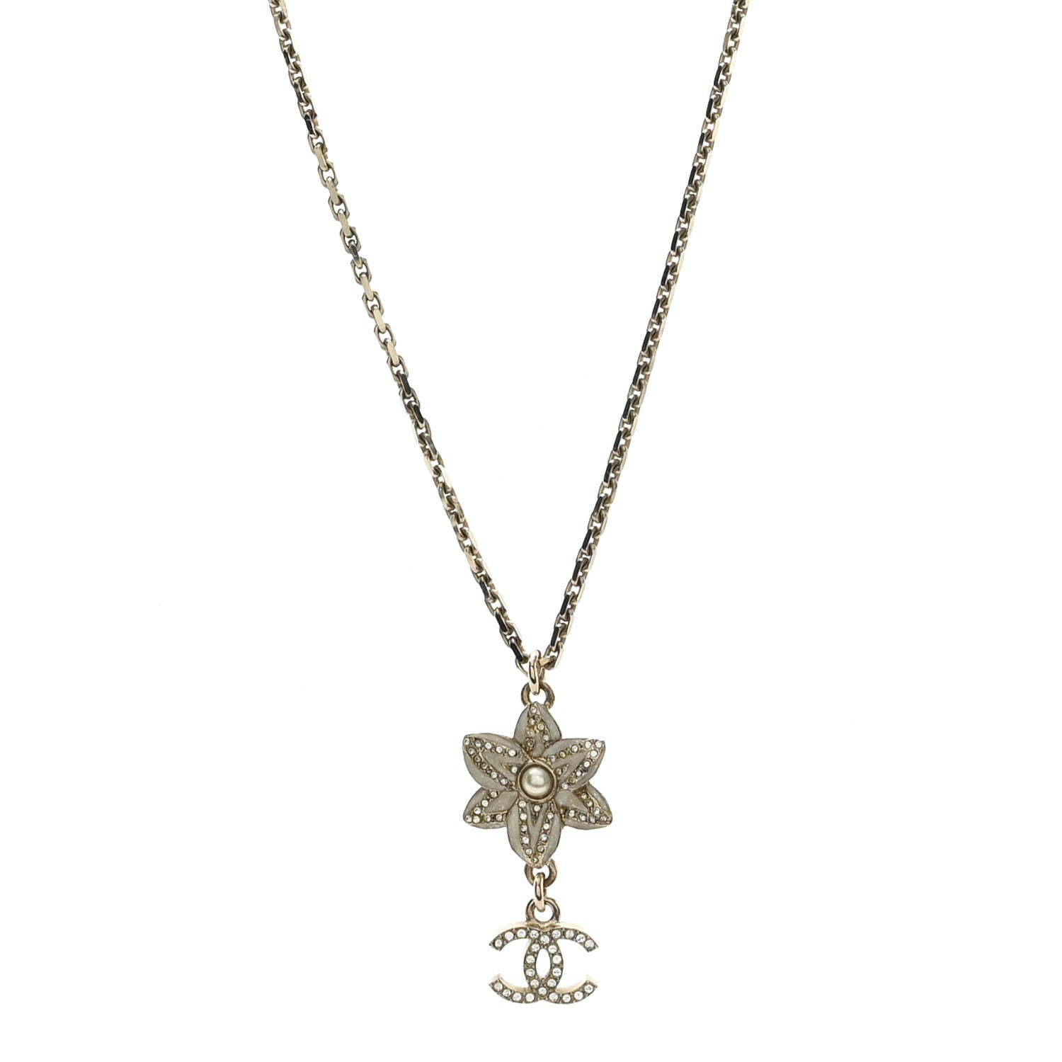 Crystal CC Flower Drop Necklace White