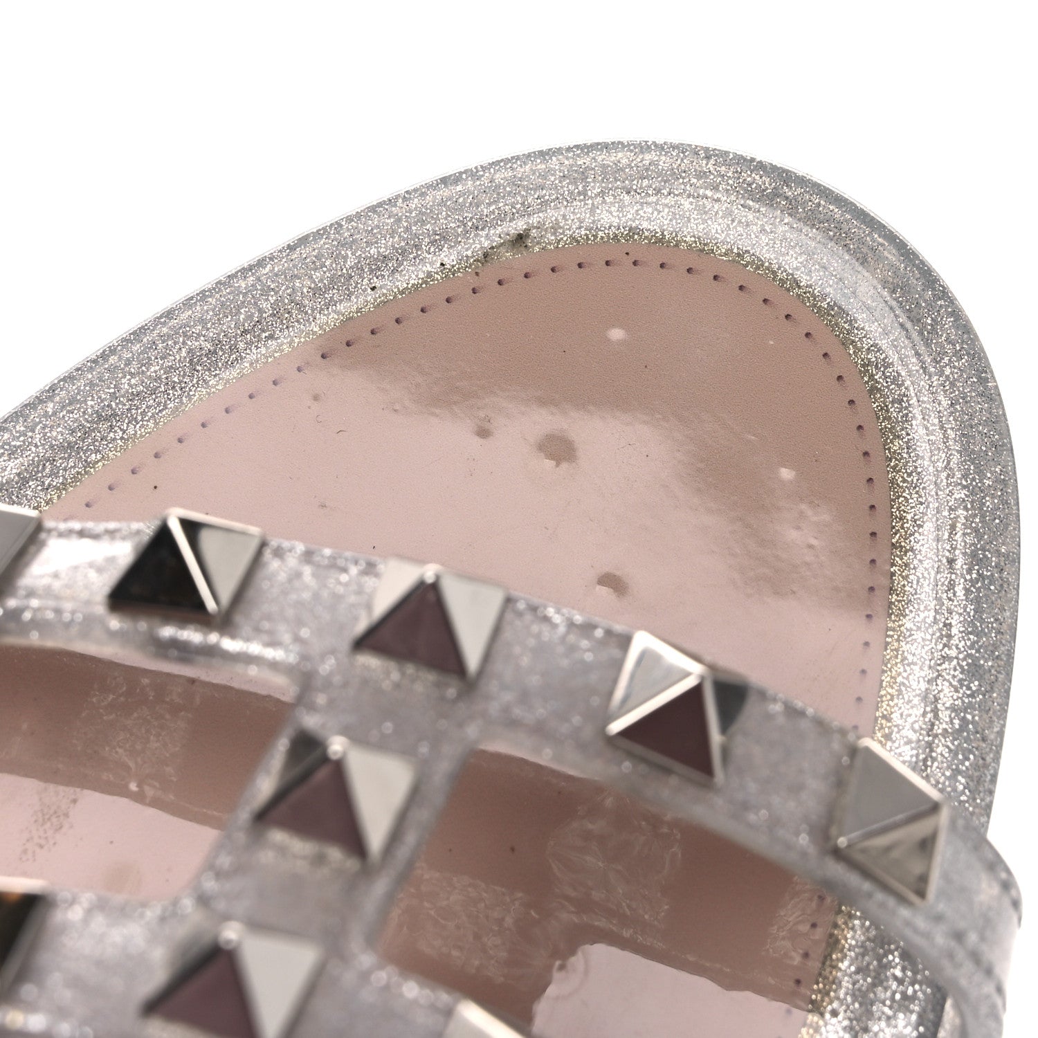 PVC Jelly Glitter Rockstud Caged Sandals 38 SIlver