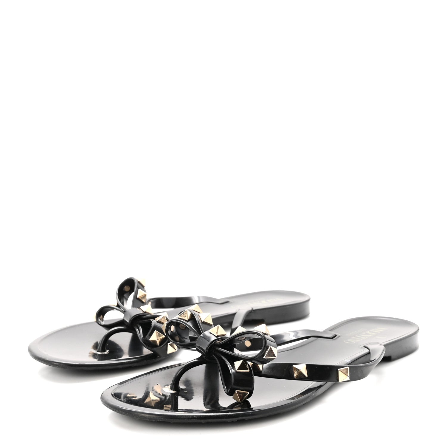 PVC Jelly Rockstud Bow Thong Sandals 39 Black