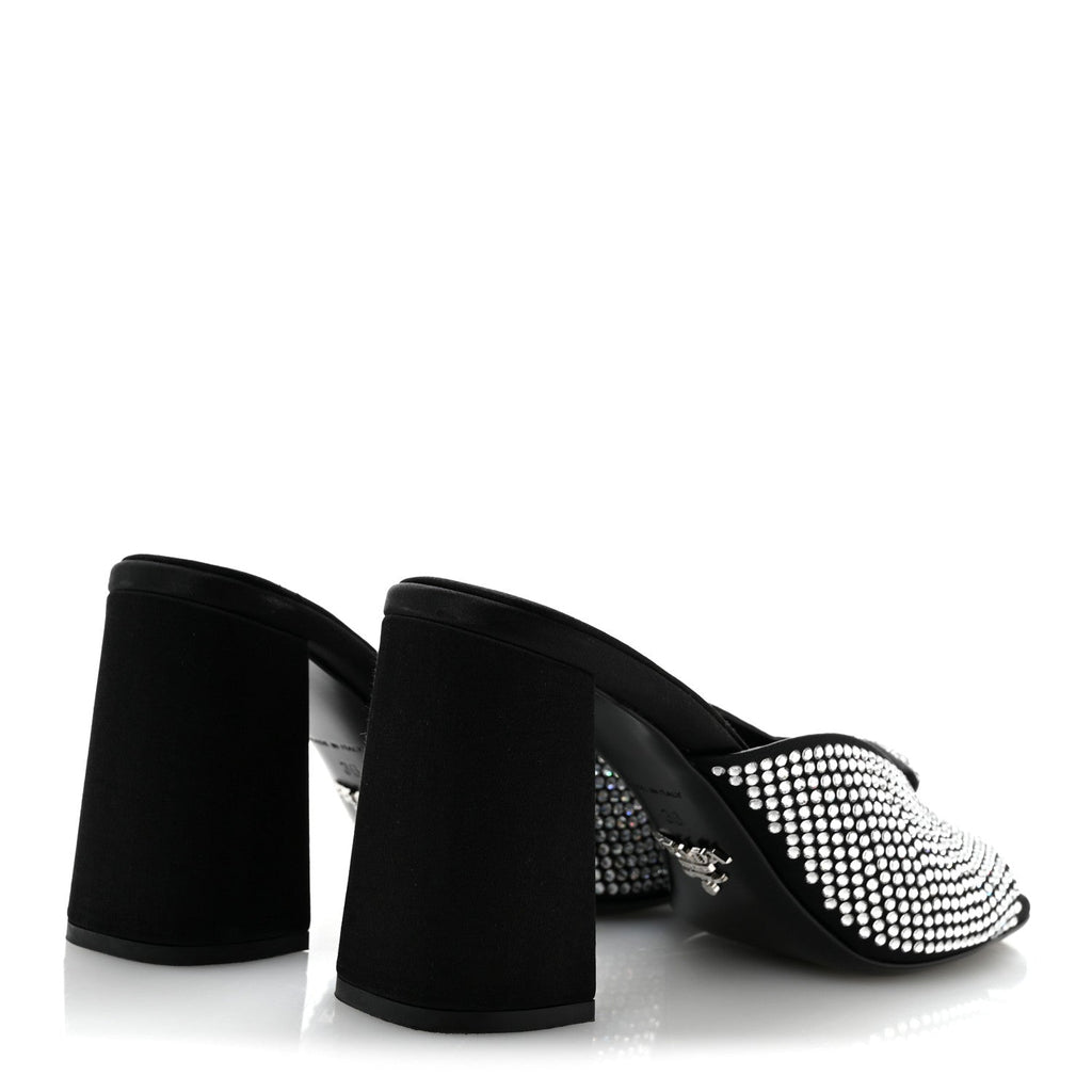 Satin Crystal Logo 90mm Slide Sandals 36 Cristal