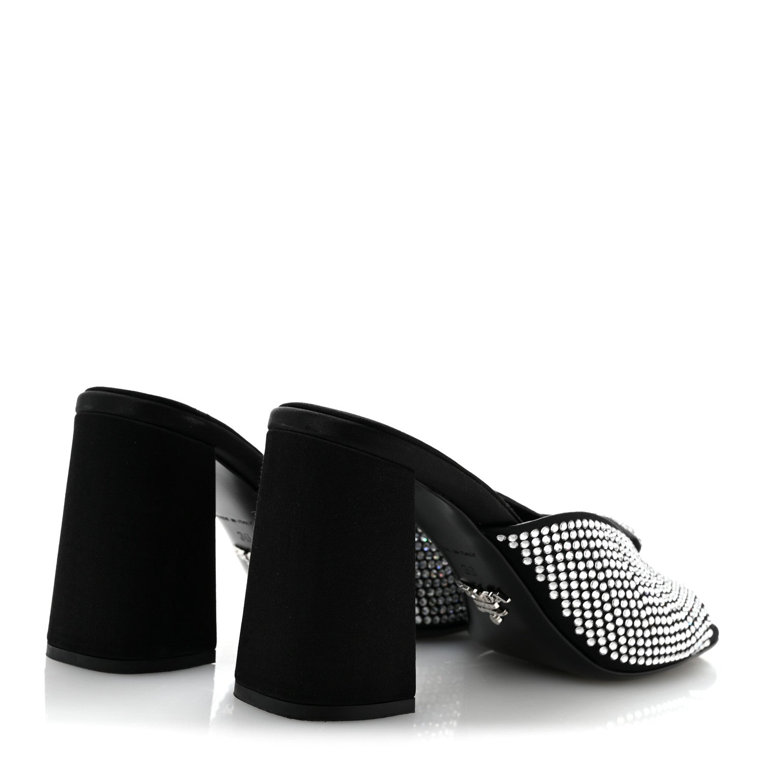 Satin Crystal Logo 90mm Slide Sandals 36 Cristal