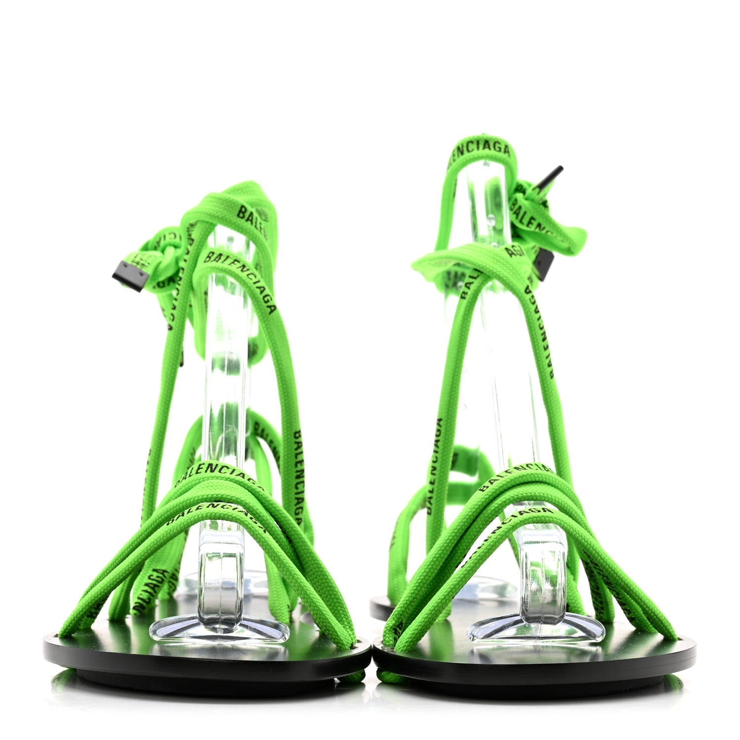 Nylon Calfskin Logo Lace Flat Sandals 37 Neon Green