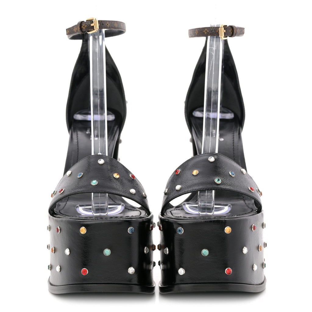 Calfskin Studded Fame Platform Sandals 37 Black