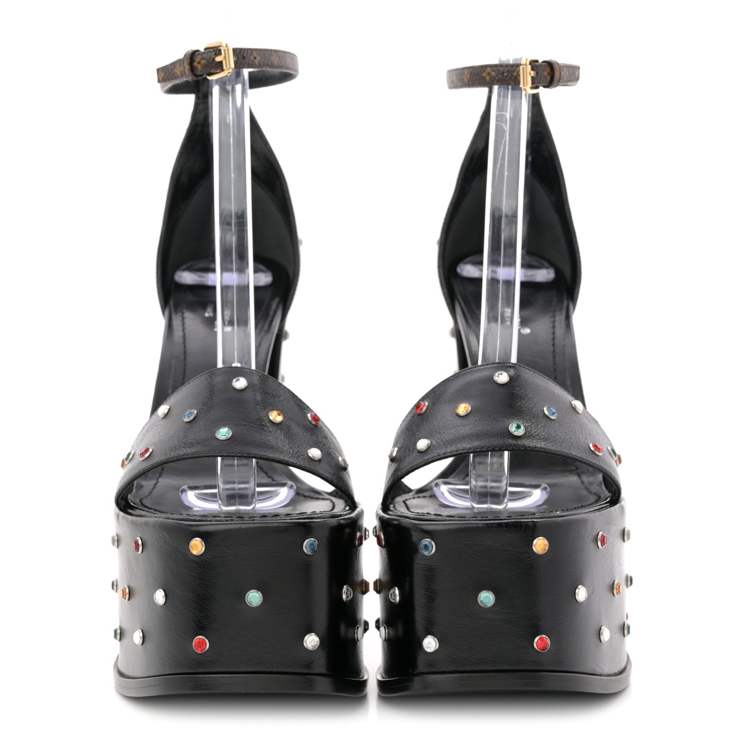 Calfskin Studded Fame Platform Sandals 37 Black