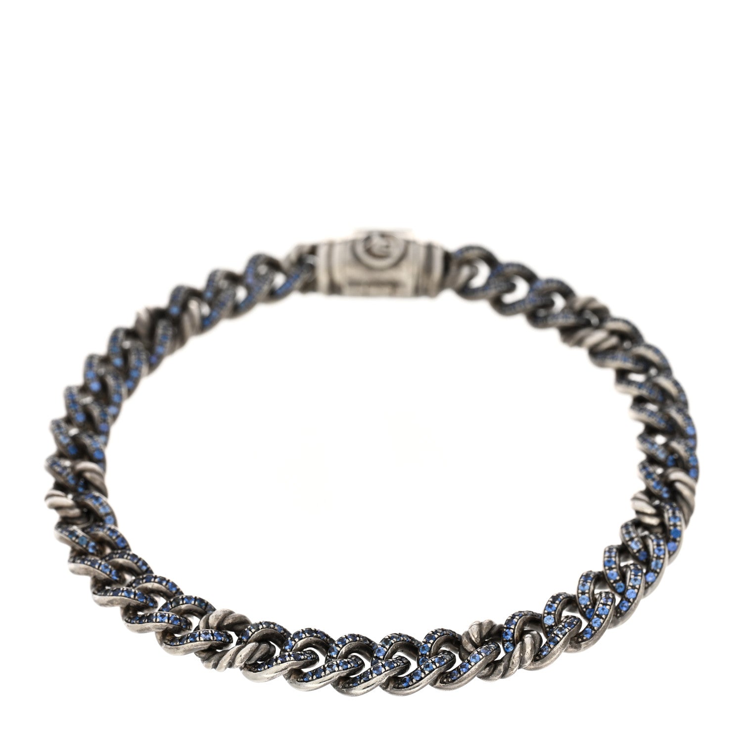 Sterling Silver Blue Sapphire Petite Pave Curb Link Bracelet