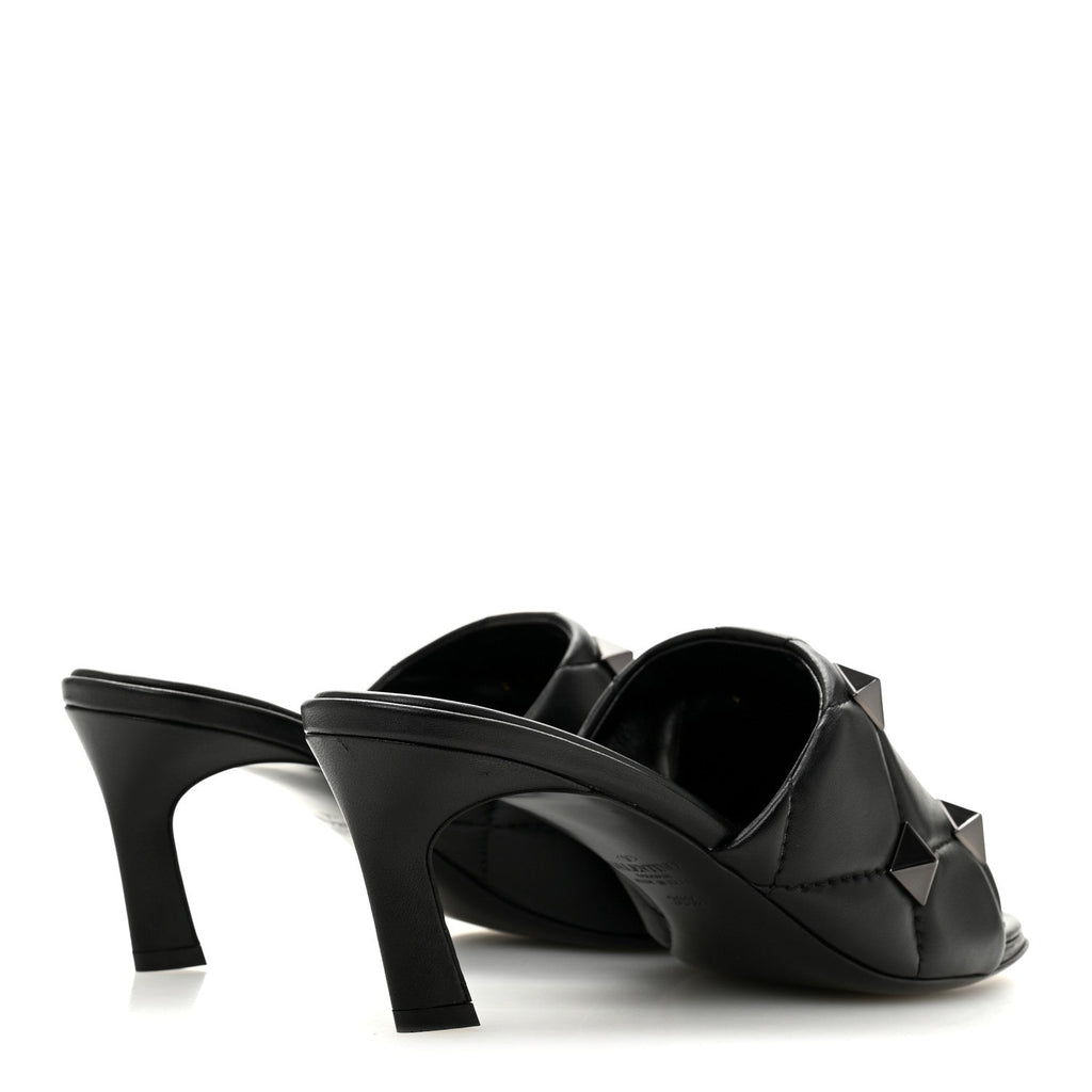 Nappa Quilted Monochrome Roman Stud 65mm Slide Sandals 39.5 Black