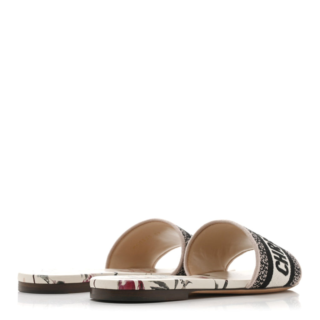 Canvas Millefiori Embroidered Dway Flat Slide Sandals 37 Nude White
