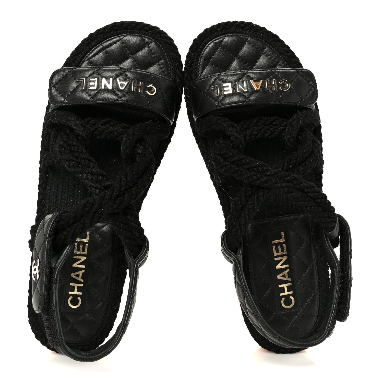Cord Lambskin Quilted Logo Sandals 37 Black