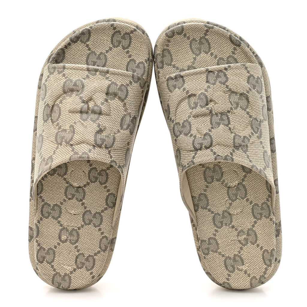 Cubic Rubber GG Monogram Mens Interlocking G Platform 42mm Slide Sandals 10 Beige Ebony