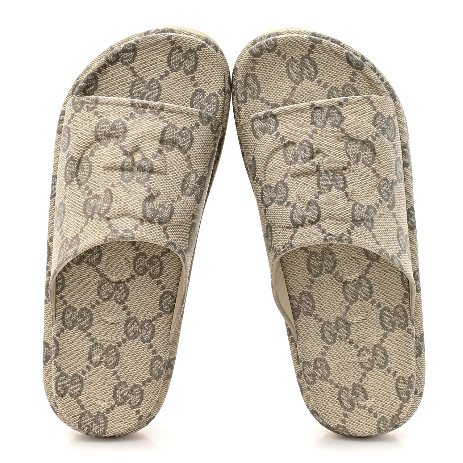 Cubic Rubber GG Monogram Mens Interlocking G Platform 42mm Slide Sandals 10 Beige Ebony