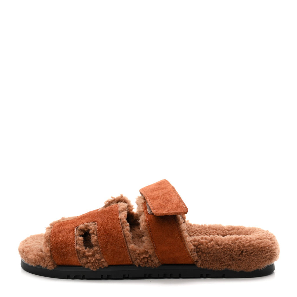 Suede Goatskin Shearling Womens Chypre Sandals 38 Gold