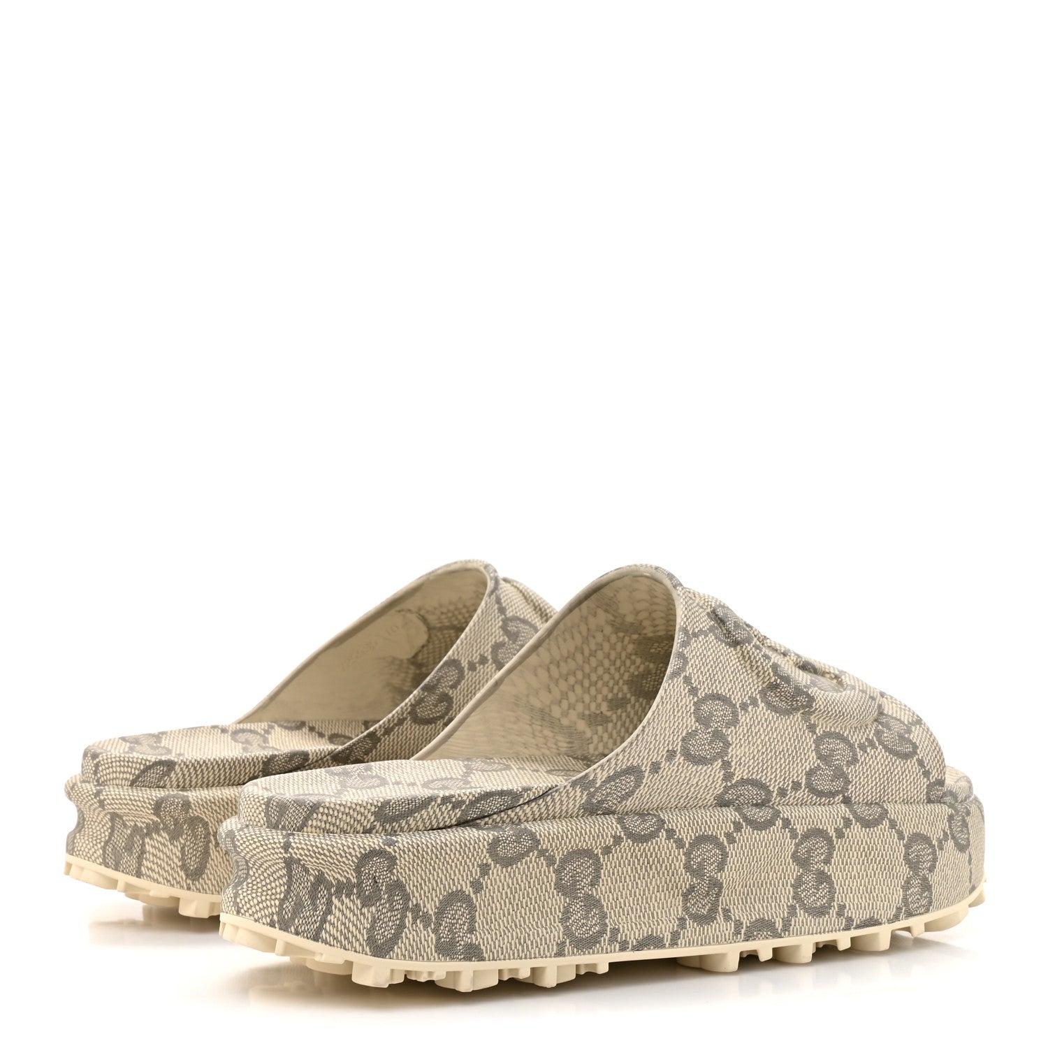 Cubic Rubber GG Monogram Mens Interlocking G Platform 42mm Slide Sandals 10 Beige Ebony