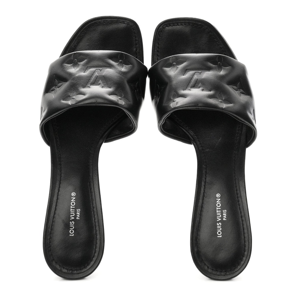 Lambskin Embossed Monogram Revival Mid Heel Mules 37 Black