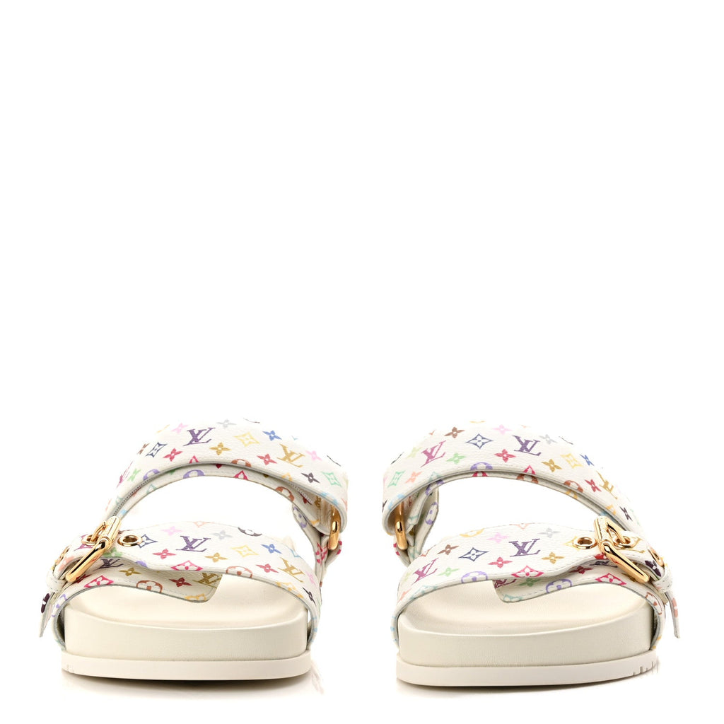LV X TM Monogram Multicolor Bom Dia Comfort Mule Sandals 38.5 White