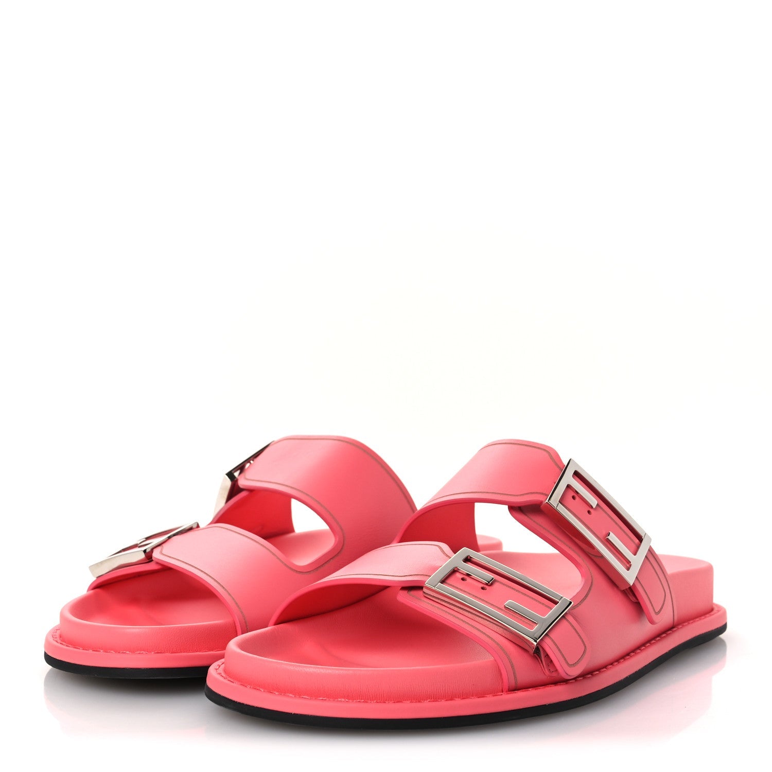 Vitello Fendi Feel Buckled Slide Sandals 38 Pink Dalia