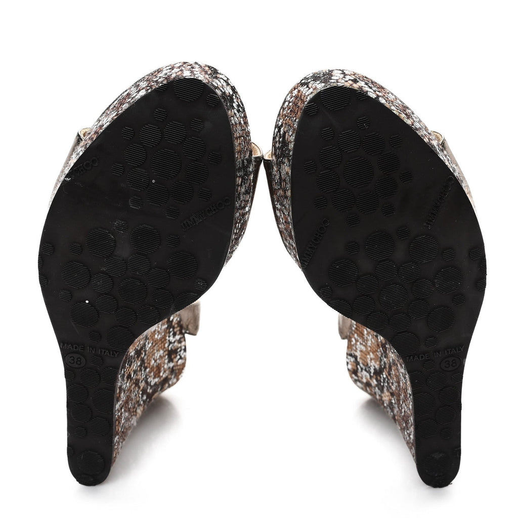 Glitter Fabric Metallic Calfskin 120 Wedge Sandals 38 Gold