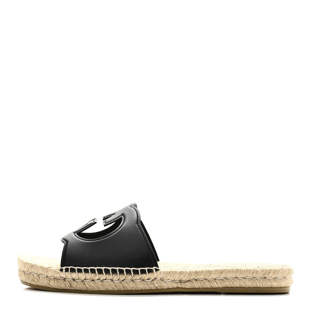 Cosmos Softy Calfskin Espadrille Mens Interlocking G Cut Out Slide Sandals 10 Black